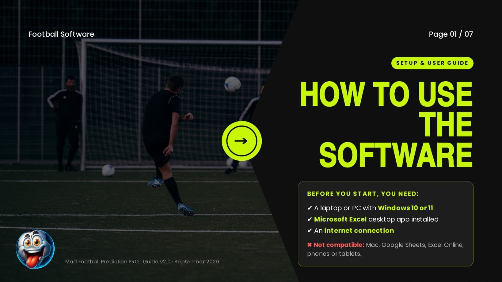 Before you start: illustrated football software guide, page 1 of 7. Instructions below.