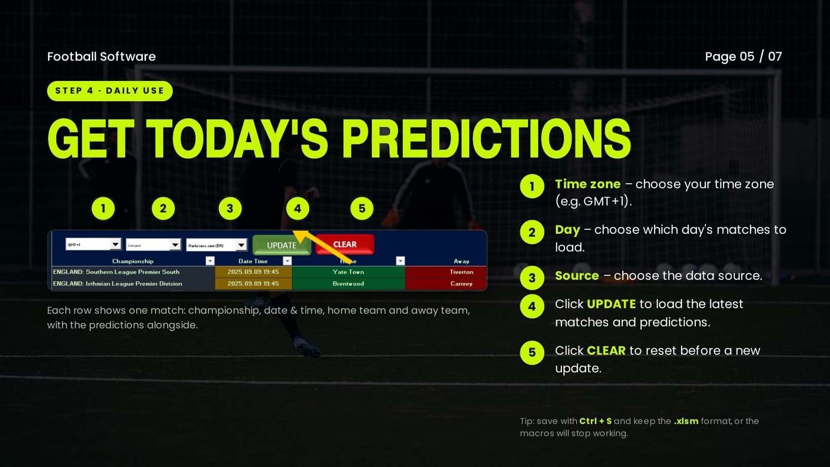 Daily use: illustrated football software guide, page 5 of 7. Instructions below.