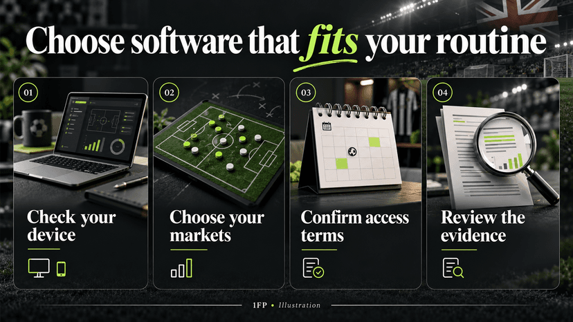 Four checks for choosing football software: device, markets, access terms and evidence